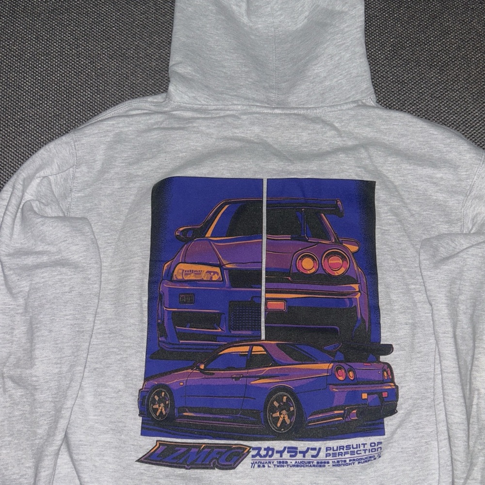 Rare Nissan Skyline R34 Gray Pullover Hoodie JDM